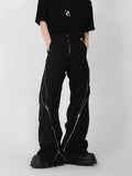 Dodobye American trendy brand men black zipper design slit slightly flared pants vertical feeling straight casual pants retro trousers