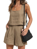 Dodobye Linen Square Neckline Sleeveless Top and Shorts Set