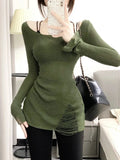 Dodobye Y2k Vintage Green Sweater Women Kpop Gyaru Knitted Jumper Korean Fashion Slim Sexy Knitwear Distressed Grunge Pullover