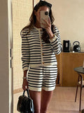 Dodobye Striped 2 Piece Knit Shorts and Cardigan Set