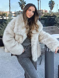 Black Friday Dodobye Fashion Cropped Faux Fur Jacket Coat Women's Long Sleeve High Street Female Outerwear Chic Lapel Collar Thick Coat Winter