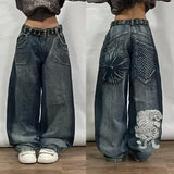 Dodobye 2024 American Oversized Print Jeans Y2K Street Retro Harajuku Hip-hop Popular Loose High-waisted Jeans Men And Women Streetwear