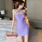 Dodobye Summer Sleeveless Cross Halter Women Dress Sexy Slim Knitted Solid Color