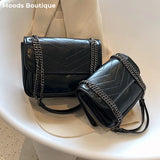 Dodobye Chain Shoulder Bags For Women V-line Embroidery Dual Straps Designer Crossbody Messenger Bag Multi Pockets Female Handbag