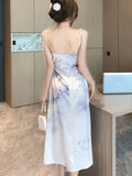 Dodobye 2024 Summer New Wedding Evening Party Midi Satin Dresses Women Elegant Strap Hollow Out Graduation Clothes Female Prin Vestidos