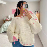 Black Friday Dodobye Contrast Color Knitted Pullover Sweater Top For Women Drawstring Loose Long Sleeve Splice Autumn Winter Fashion Sweater