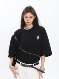 Dodobye Suede Zipper Black Oversized T Shirt Women Summer Streetwear Harajuku Short Sleeve Tops American Retro Y2k Girl T-Shirts