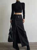 Dodobye- Sexy Zipper Split Out Black Skirt High Street Solid High Waist Long Skirts for Women Club Party Streetwear Fashion Trend