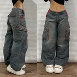 Dodobye Y2K Baggy Jeans Womens New Multi-pocket Washed Vintage Jeans Harajuku Oversized Denim Pants High Waist Wide Leg Pants Trousers