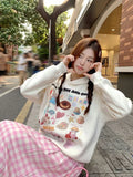 Black Friday Dodobye Kawaii Animals Print Hoodies Women Cutecore Long Sleeve Hooded Sweatshirt Korean Fashion Beige Oversized Clothing Chic