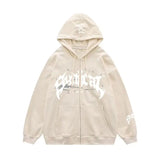 Dodobye Y2K Zipper Hoodie Hip Hop Letter Print Oversized Hooded Sweatshirt Men Women Harajuku Gothic Punk Jacket Coat Tops Streetwear