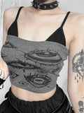 Women's Gothic Tops 2024 Summer New Diablo Style Devil's Eye Print Camisole Tank Top