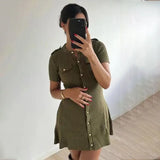 Black Friday Dodobye Metal Button Knitted Short Sleeve Dress Women's Retro Elegant Mini Sweater Dresses Solid Color Club Party Vestido Female