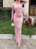 Dodobye-Sexy Mesh Party Maxi Dress Women Set 2 Piece Solid Autumn Long Sleeves Bodycon Turtleneck Dress Sheer Fashion Club Elegant Dress