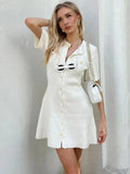 Black Friday Dodobye White Elegant Knitted Mini Dress For Women Metal Button Sexy Slim Rib Sweater Dress Holiday Party Outfits Autumn 2024 New