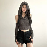 Dodobye Simple Sexy Off Shoulder Slim Fit Vest for Women 2024 Summer New Hole Hoodie T-shirts Y2k Grunge Sleeveless Gray Tops Mujer