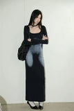 Dodobye-2024 Y2K Sexy Long Sleeved Print Design Long Dress Elegant Slim Square Necked Dress Woman Street Style Wrapped Hip Skirt