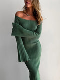 Black Friday Dodobye Knit Long Sleeve Slim Dress For Women Elegant One-Shoulder Sexy Long Gown Dresses Solid Rib Sweater Dress Autumn Winter