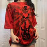 Dodobye Punk Harajuku Grunge Short Sleeve Loose Tees E-girl Gothic Skulls Graphic Print T-shirt Y2K Aesthetic Vintage Pullovers Tops