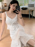 Dodobye Summer White Irregular Dress Y2k Vintage Elegant Off Shoulder Sleeveless Long Dress Vintage Party Club One Piece Frocks Clothes