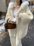 Black Friday Dodobye White Hooded Sweater Women Long Sleeve Knitted Cardigan Winter Clothes Korean Style Fashion Cutecore Oversized Coat Chic