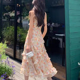 Dodobye French Style Floral Women Lovely Dress Elegant Irregular Tighten The Waist 2024 Spring Summer New Dress Fashion Princess Dress