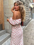 Dodobye-2024 Polka Dot Ruffles Bandage Maxi Dress Women Off Shoulder Slim Elegant Party Dress Summer Beach Holiday Sundresses