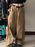 Dodobye Y2k Vintage Khaki Women's Cargo Jeans Harajuku Retro Oversize Korean Straight Wide Leg Denim Pants Hip Hop Slouchy Jeans