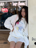 Black Friday Dodobye Kawaii Strawberry Patchwork Hoodies Women White Star Graphic Long Sleeve Oversized Streetwear Autumn Y2k Clothes 2000s