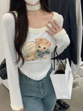 Dodobye Cartoon Cat Graphic T Shirts Women Kawaii Kitten Cutecore Long Sleeve Tees 2000s Japanese Harajuku Y2k Crop Tops Clothes