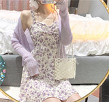 Dodobye Floral Slip Dress Ladies Mini A-line Strap Dress  High Waist Ruched Purple Sundress For Women Spring  Clothing Robe Femme Fairy Dress