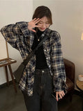 Dodobye Harajuku Vintage Women's Oversize Plaid Shirt Checked Long Sleeve Blouse Female Button Up Cardigan Loose Casual Clothes