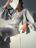 Dodobye Elegant Bodycon Printing Mermaid Dresses for Women Summer New Slim V-neck Long Sleeve Runway Party Robe 2024 Female Vestidos