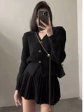 Black Friday Dodobye Retro Knitted Long Sleeve Sweater High-Waisted Pleated Skirt Two Piece Set For Women Niche Solid Matching Sets Autumn New