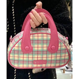 Dodobye Pink Plaid Series Bowling Handbag Women's Spring New Fashion All-match Shoulder Bag Diagonal Bag  Pink Bag Aesthetic Bags