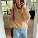 Black Friday Dodobye Fashion Casual Round Knit Sweater For Women Solid Color Loose Autumn 2024 New Pullovers Long Sleeve Female Knitted Top