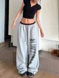 Dodobye Y2k Grey Wide Leg Pants Women Hip Hop Baggy Patchwork Sweatpants Sexy Girl Loose Casual Summer Fashion Track Trousers