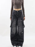 Dodobye New Gothic Jeans Retro Black Overalls Female Y2K Street Casual Loose Wide-Leg Pants Cowboy Couple Straight High-Waisted Jeans