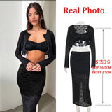 Dodobye White Lace Casual Sexy Two Piece Set 2025 Long Sleeve Top Ruffle Long Skirt Three Pieces Set Elegant 2 Piece Set Women