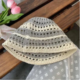 Dodobye Hollow Straw Weave Bucket Hats For Women Spring Summer Travel Sunshade Hat Fishermen Cap For Lady Panama Outdoor Basin Cap Gorro