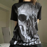 Dodobye Y2K Emo Vintage Mall Goth Graphic Crop Tops 00s Retro Skull Print Loose T-shirt Cyber Grunge Short Sleeve Tee Hip Hop Punk Women