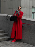 Dodobye Fashion Red Turn Down Collar Long Overcoats Elegant Lady Solid Long Sleeves With Pocket Coats 2024 Autumn Winter High Streetwear