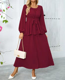 Dodobye 2 Piece Sets Women Outfit Autumn Elegant O-Neck Lantern Long Sleeve Lace Up Waist Shirt Top Half Length Long Skirt Set Women Set