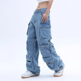 Dodobye Y2K New Multi-Pocket Heavy Industry High-Quality Best-Selling Jeans Women Street Hip-Hop Straight High Waist Wide-Leg Pants 2024