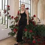 Women's Summer 2024 New Sexy Spice Girls Long Dress Temperament Slim Vest Lace Splicing Tie Dress Women