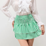 Dodobye Plaid/Striped Print Pleated Short Skirts For Women's Retro 2000s Aesthetic High Waist Ruffle Mini Skirts Female Vacation Clothes