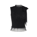 Women's Gothic Tops 2024 Summer New Diablo Style Rays Butterfly Embroidery Tie Tops Tank Top