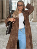 Dodobye Fashion Brown Women Imitation Deer Fur Coat Chic Lapel Long Sleeve Double-breasted Windbreaker Autumn Lady High Street Outwear