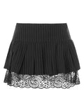 Dodobye Ladies Korean Style Summer Lace Striped Mini Skirts Y2k Egirl Goth Punk Style Pleated Low Waist Short Mini Skirts for Women