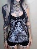 Women's Gothic Directional Design Top 2024 Hot Sweetheart Sleeveless Diablo Style Skull Print Long Tank Top